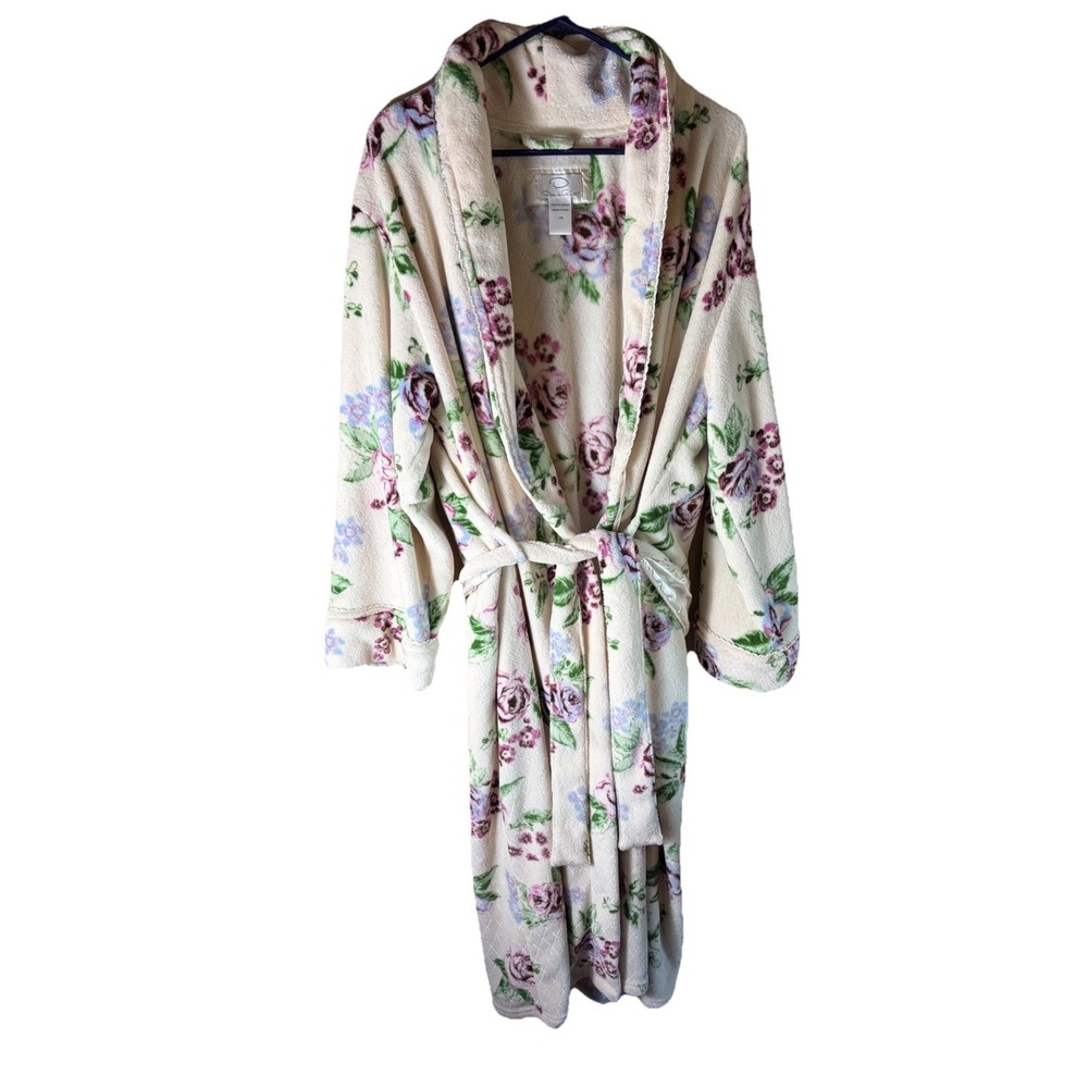 Oscar de la Renta  pink floral plush fleece robe L/XL Soft
